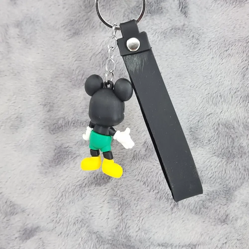 Disney's Mickey Mouse 3D Figure Keychain & Strap Bag Charm PVC Silicone Black